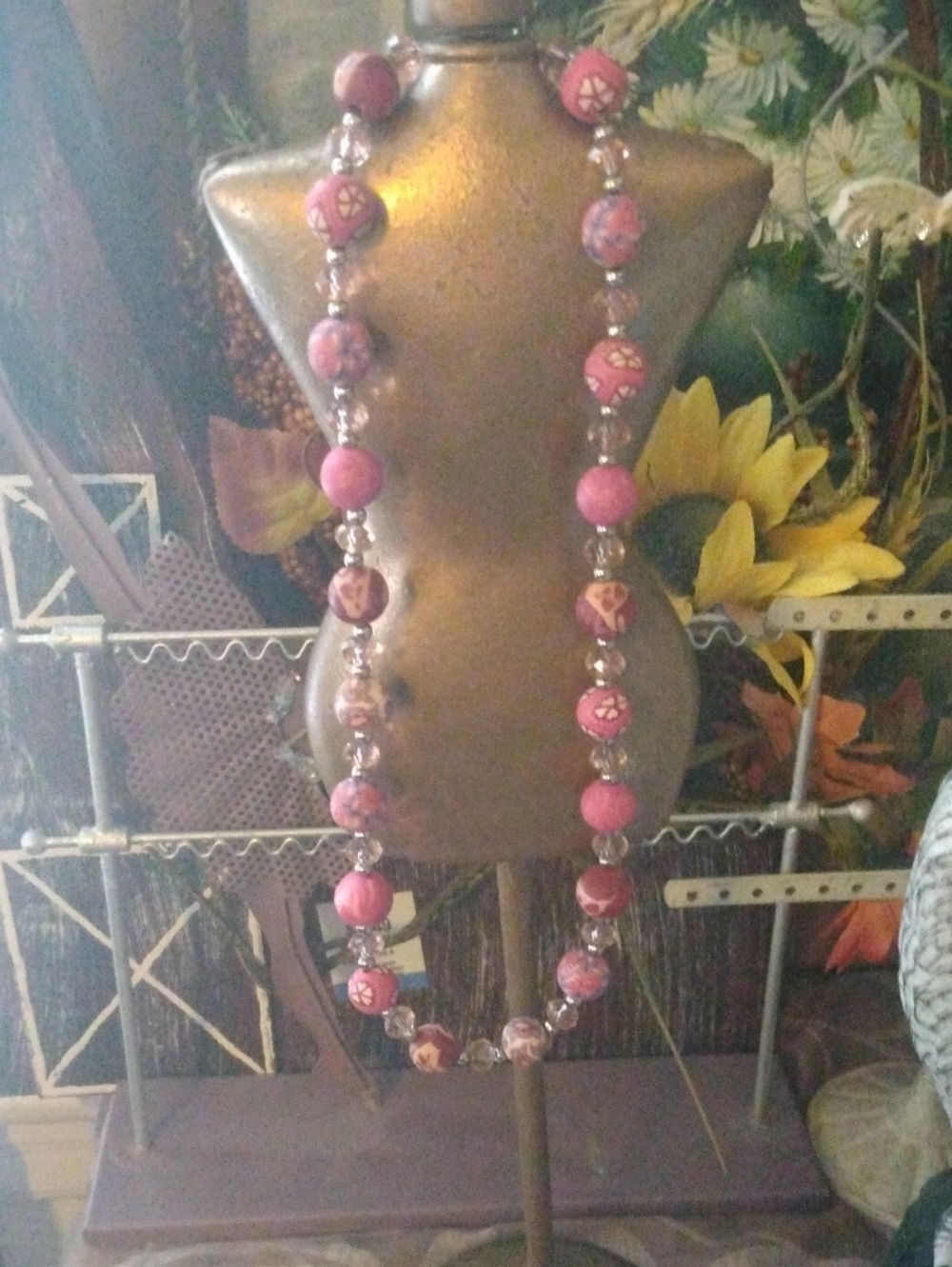 Pink Beaded Statement Necklace -